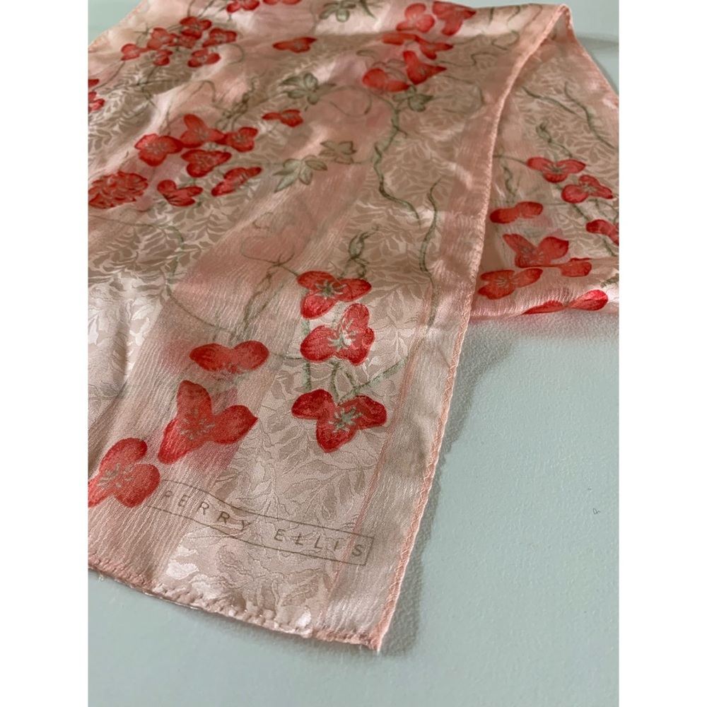 COPY - Perry Ellis, 100% silk, chiffon pink floral scarf